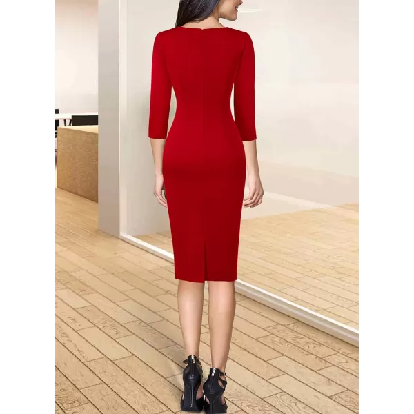 VFSHOW Womens Colorblock Front Zipper Work Office Business Party Bodycon Pencil DressRed34 Sleeve