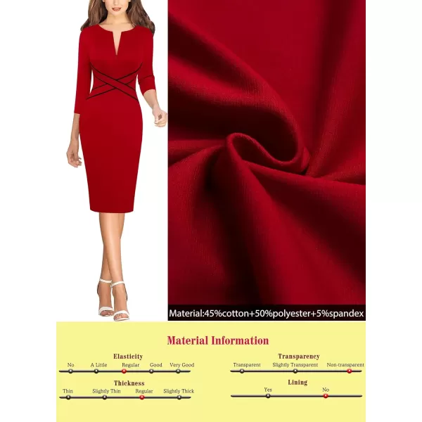 VFSHOW Womens Colorblock Front Zipper Work Office Business Party Bodycon Pencil DressRed34 Sleeve