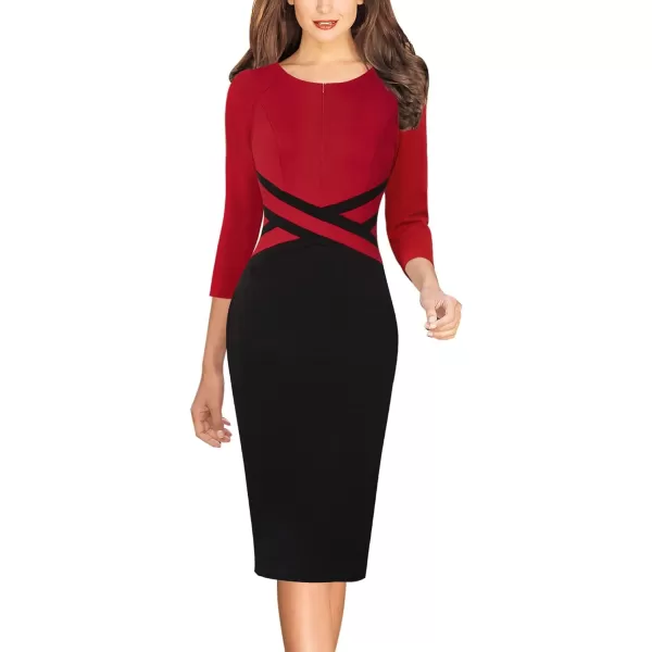 VFSHOW Womens Colorblock Front Zipper Work Office Business Party Bodycon Pencil DressRedblack34 Sleeve