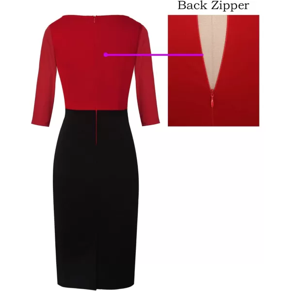 VFSHOW Womens Colorblock Front Zipper Work Office Business Party Bodycon Pencil DressRedblack34 Sleeve