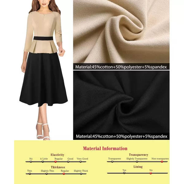 VFSHOW Womens Colorblock Peplum Slim Front Zipper Work Business Office ALine Midi DressBeige and Black