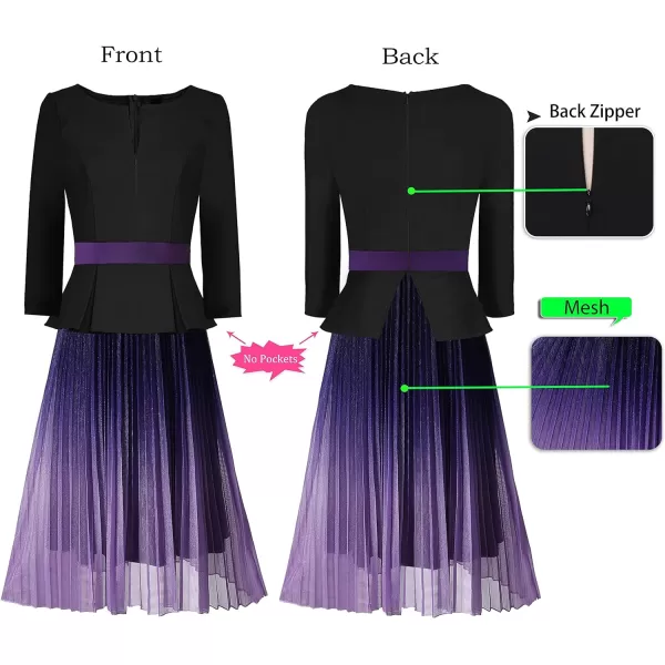 VFSHOW Womens Colorblock Peplum Slim Front Zipper Work Business Office ALine Midi DressBlack  Purple Ombre