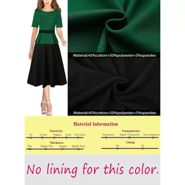 VFSHOW Womens Colorblock Peplum Slim Front Zipper Work Business Office ALine Midi DressGreen  Black2