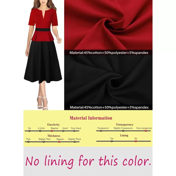 VFSHOW Womens Colorblock Peplum Slim Front Zipper Work Business Office ALine Midi DressRed  Black2