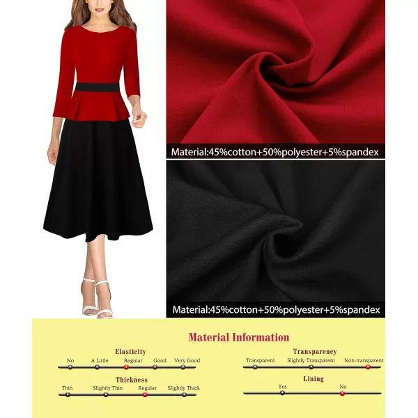 VFSHOW Womens Colorblock Peplum Slim Front Zipper Work Business Office ALine Midi DressRed and Black