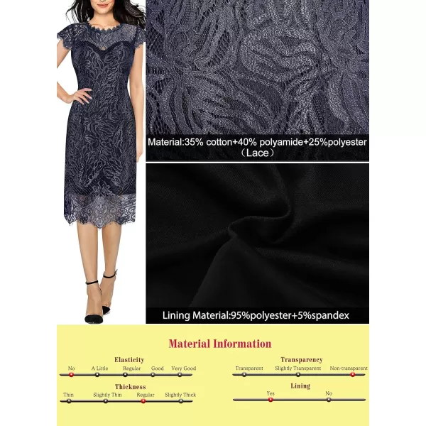 VFSHOW Womens Contrast Floral Lace Shift Scalloped Crew Neck Slim Cocktail Party DressShiny Navy Floral Lace