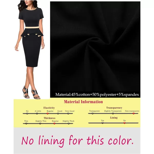 VFSHOW Womens Crew Neck Peplum Colorblock Work Business Office Bodycon Pencil DressBlack and Beige