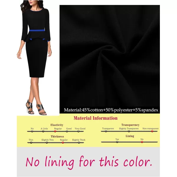 VFSHOW Womens Crew Neck Peplum Colorblock Work Business Office Bodycon Pencil DressBlack and Blue