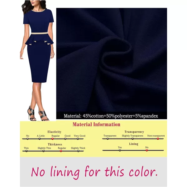 VFSHOW Womens Crew Neck Peplum Colorblock Work Business Office Bodycon Pencil DressNavy Blue and Beige