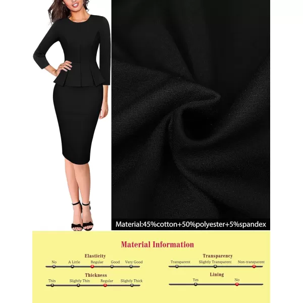 VFSHOW Womens Crew Neck Peplum Work Business Office Church Bodycon Pencil DressBlack34 Sleeve