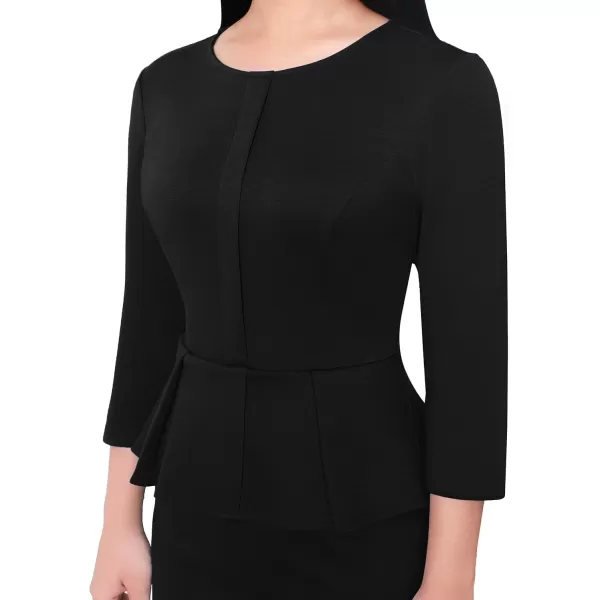 VFSHOW Womens Crew Neck Peplum Work Business Office Church Bodycon Pencil DressBlack34 Sleeve