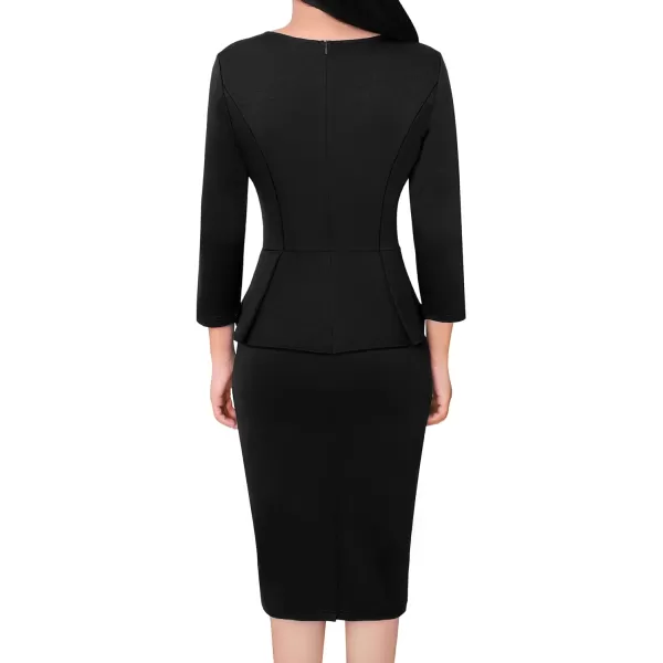 VFSHOW Womens Crew Neck Peplum Work Business Office Church Bodycon Pencil DressBlack34 Sleeve