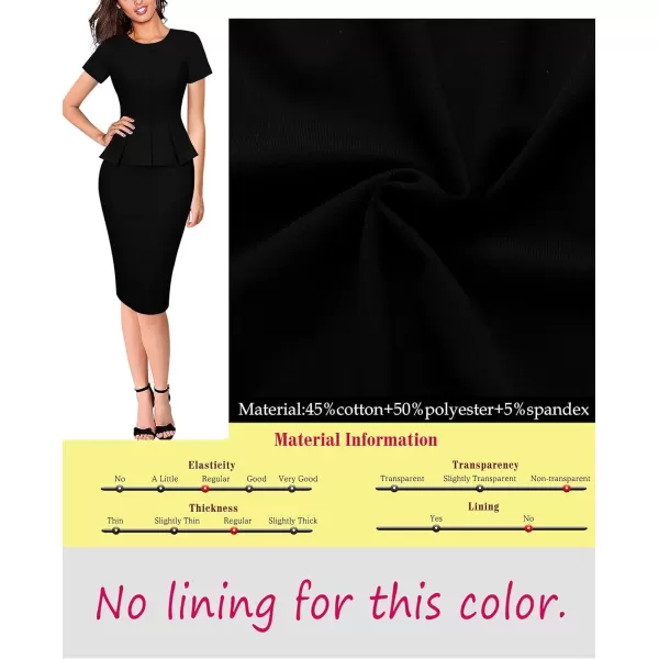 VFSHOW Womens Crew Neck Peplum Work Business Office Church Bodycon Pencil DressBlackshort Sleeve