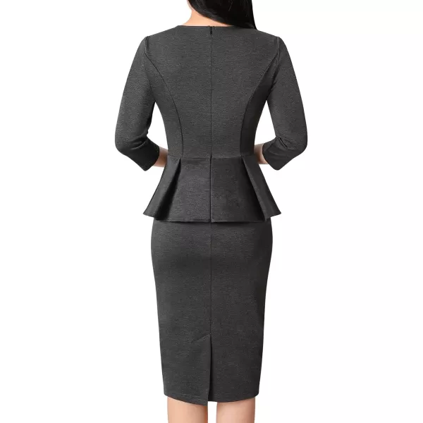 VFSHOW Womens Crew Neck Peplum Work Business Office Church Bodycon Pencil DressGrey 34 Sleeve