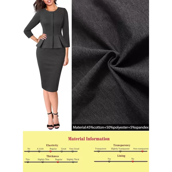 VFSHOW Womens Crew Neck Peplum Work Business Office Church Bodycon Pencil DressGrey 34 Sleeve