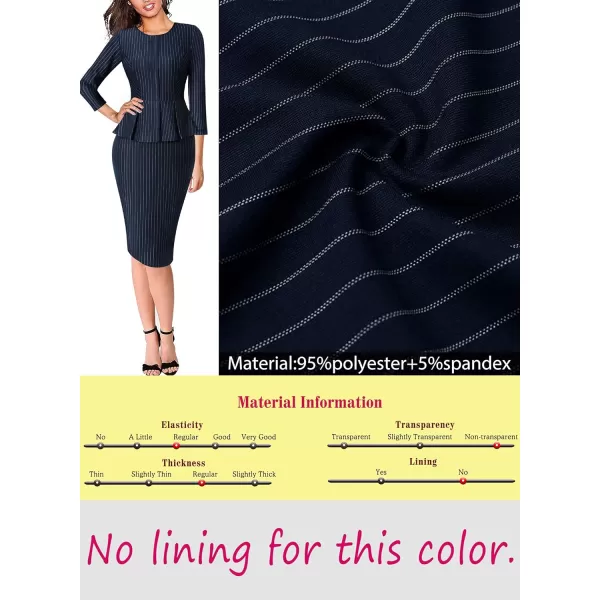 VFSHOW Womens Crew Neck Peplum Work Business Office Church Bodycon Pencil DressNavy Blue White Striped