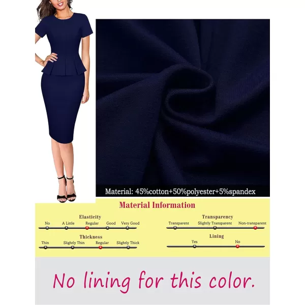 VFSHOW Womens Crew Neck Peplum Work Business Office Church Bodycon Pencil DressNavy Blueshort Sleeve