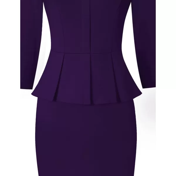 VFSHOW Womens Crew Neck Peplum Work Business Office Church Bodycon Pencil DressPurple34 Sleeve