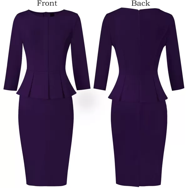 VFSHOW Womens Crew Neck Peplum Work Business Office Church Bodycon Pencil DressPurple34 Sleeve