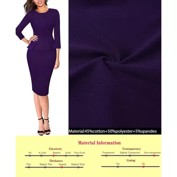 VFSHOW Womens Crew Neck Peplum Work Business Office Church Bodycon Pencil DressPurple34 Sleeve