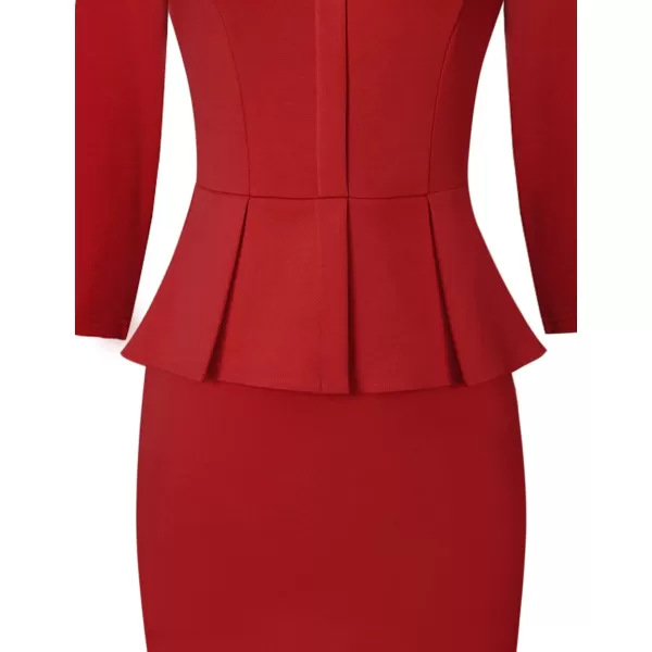 VFSHOW Womens Crew Neck Peplum Work Business Office Church Bodycon Pencil DressRed34 Sleeve