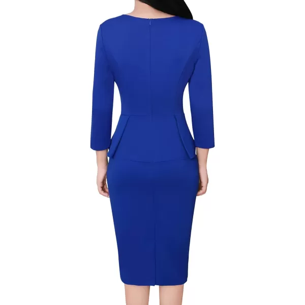 VFSHOW Womens Crew Neck Peplum Work Business Office Church Bodycon Pencil DressRoyal Blue34 Sleeve