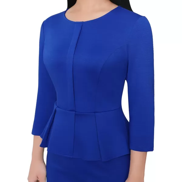 VFSHOW Womens Crew Neck Peplum Work Business Office Church Bodycon Pencil DressRoyal Blue34 Sleeve