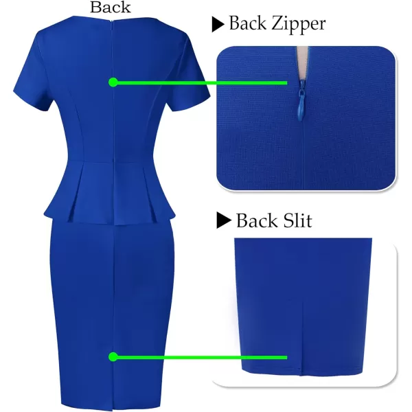 VFSHOW Womens Crew Neck Peplum Work Business Office Church Bodycon Pencil DressRoyal Blueshort Sleeve