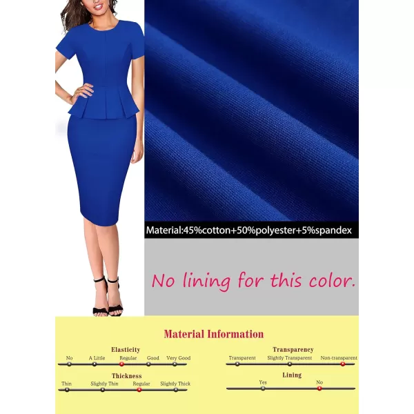 VFSHOW Womens Crew Neck Peplum Work Business Office Church Bodycon Pencil DressRoyal Blueshort Sleeve