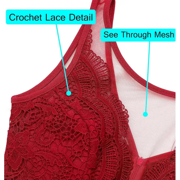 VFSHOW Womens Crochet Lace Patchwork Deep V Neck Ruched Formal Prom Maxi Dress 2023 Sexy High Split Mermaid Evening Long GownSparkly Red2