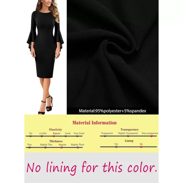 VFSHOW Womens Elegant Bell Sleeve Cocktail Party Bodycon Pencil Sheath DressBlack