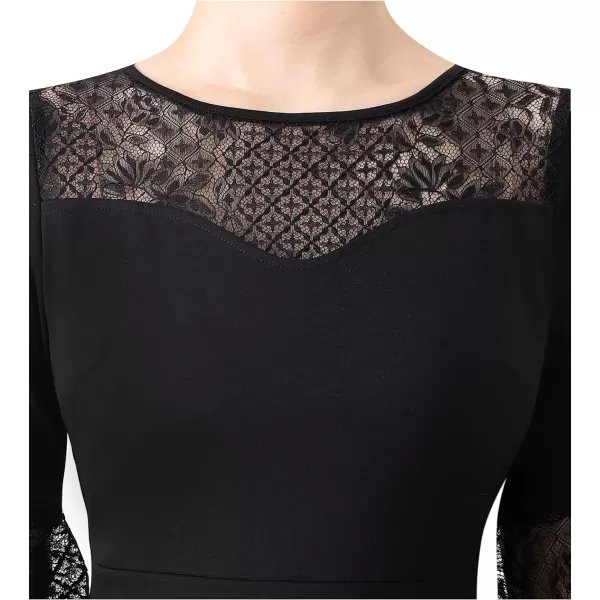 VFSHOW Womens Elegant Bell Sleeve Cocktail Party Bodycon Pencil Sheath DressBlack Black Lace2