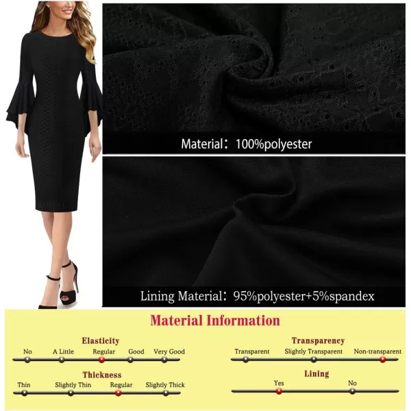 VFSHOW Womens Elegant Bell Sleeve Cocktail Party Bodycon Pencil Sheath DressBlack Jacquard Geometric