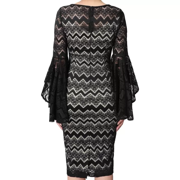 VFSHOW Womens Elegant Bell Sleeve Cocktail Party Bodycon Pencil Sheath DressBlack Lace