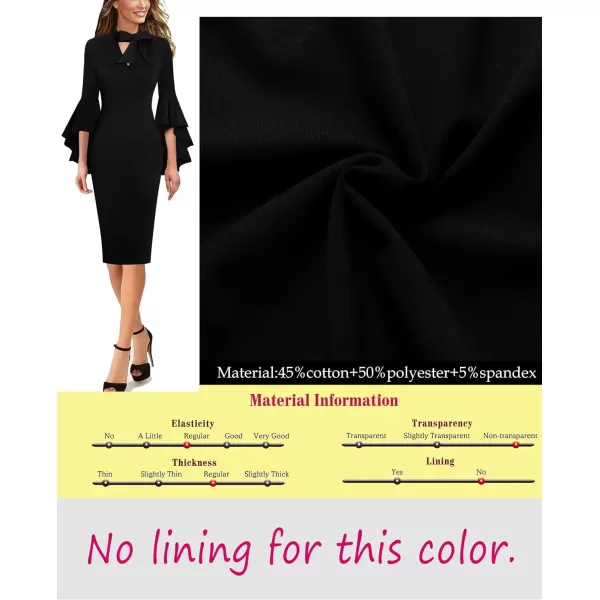 VFSHOW Womens Elegant Bell Sleeve Cocktail Party Bodycon Pencil Sheath DressBlack Tie Neck