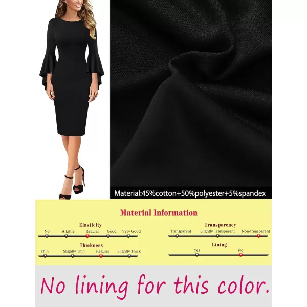 VFSHOW Womens Elegant Bell Sleeve Cocktail Party Bodycon Pencil Sheath DressBlackcotton Blend 2