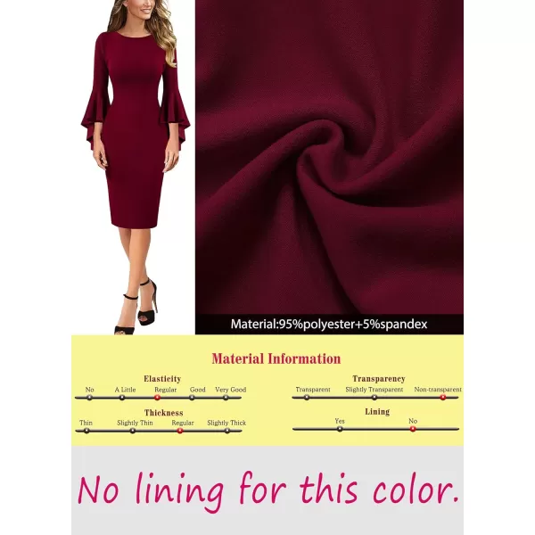 VFSHOW Womens Elegant Bell Sleeve Cocktail Party Bodycon Pencil Sheath DressDark Red