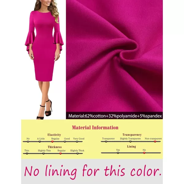 VFSHOW Womens Elegant Bell Sleeve Cocktail Party Bodycon Pencil Sheath DressHot Pink