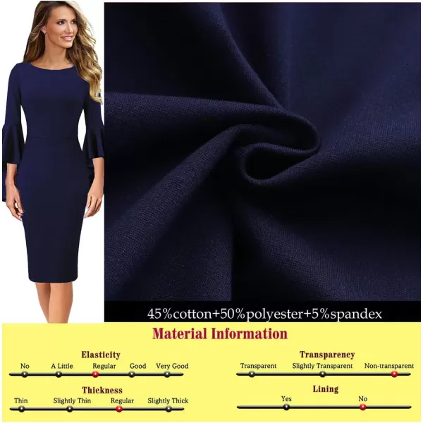 VFSHOW Womens Elegant Bell Sleeve Cocktail Party Bodycon Pencil Sheath DressNavy Bluecotton Blend 2