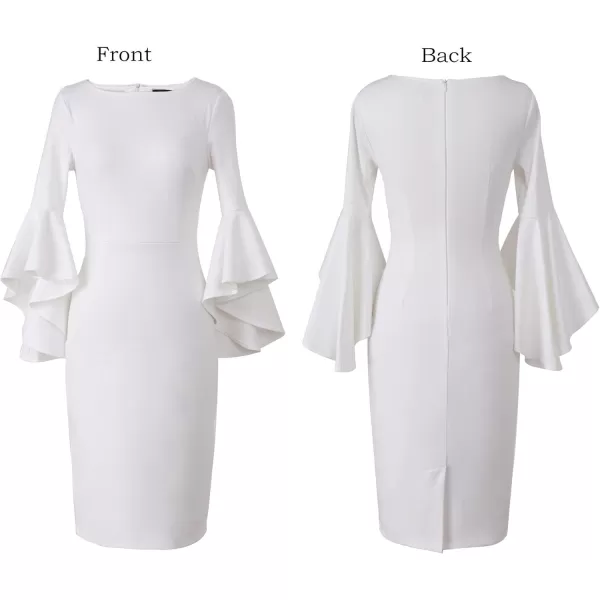 VFSHOW Womens Elegant Bell Sleeve Cocktail Party Bodycon Pencil Sheath DressOff Whiteno Lining