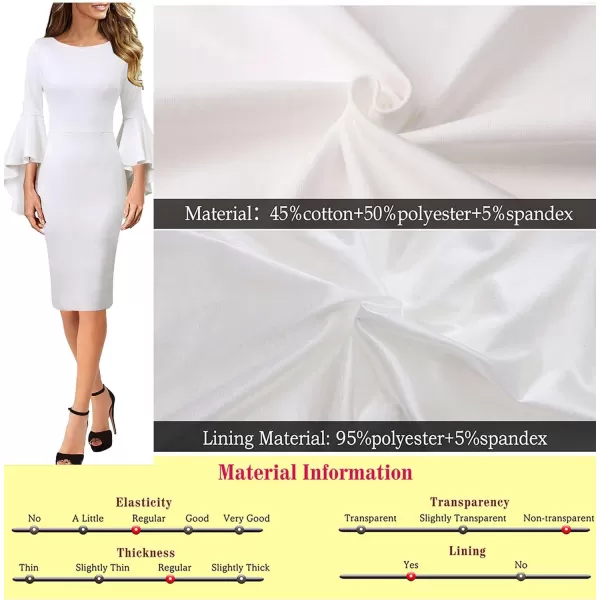 VFSHOW Womens Elegant Bell Sleeve Cocktail Party Bodycon Pencil Sheath DressOff Whitewith Lining