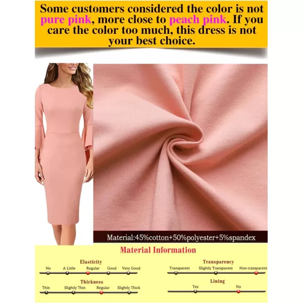 VFSHOW Womens Elegant Bell Sleeve Cocktail Party Bodycon Pencil Sheath DressPeach Pink3