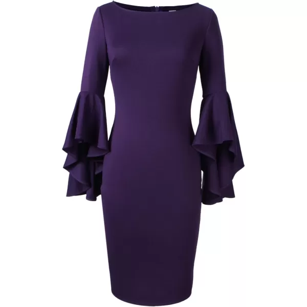 VFSHOW Womens Elegant Bell Sleeve Cocktail Party Bodycon Pencil Sheath DressPurple