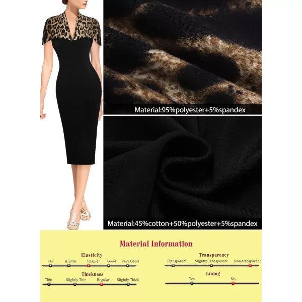 VFSHOW Womens Elegant Cape Cocktail Party Slim Fitted Stretch Bodycon Pencil DressBlack Leopard Print Cape