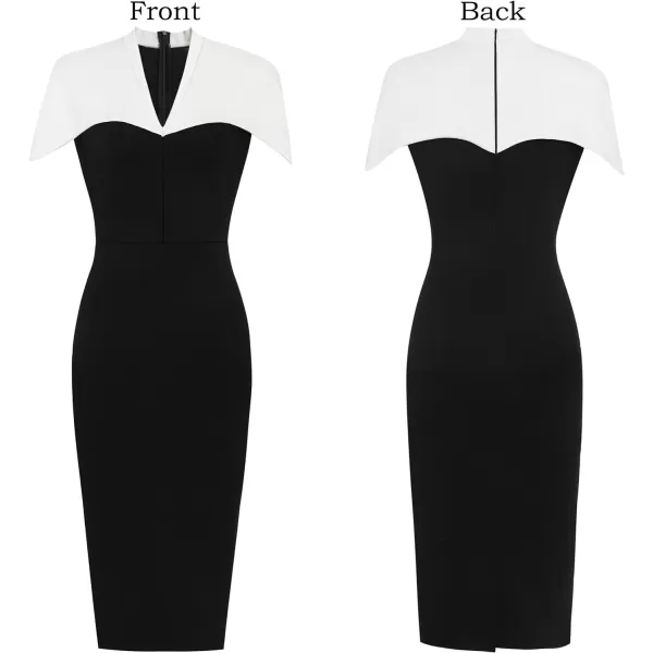 VFSHOW Womens Elegant Cape Cocktail Party Slim Fitted Stretch Bodycon Pencil DressBlack and White