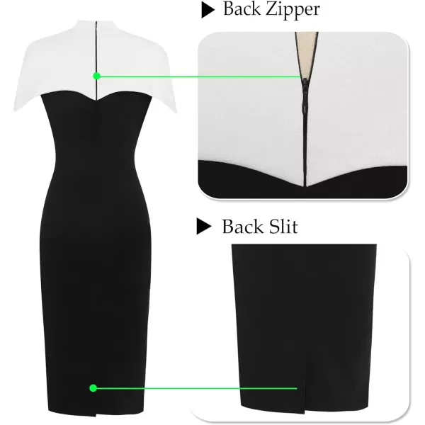 VFSHOW Womens Elegant Cape Cocktail Party Slim Fitted Stretch Bodycon Pencil DressBlack and White