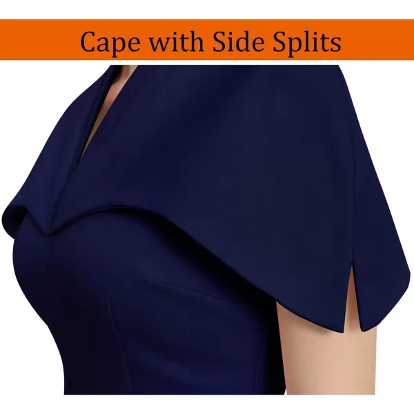 VFSHOW Womens Elegant Cape Cocktail Party Slim Fitted Stretch Bodycon Pencil DressNavy Blue Midi