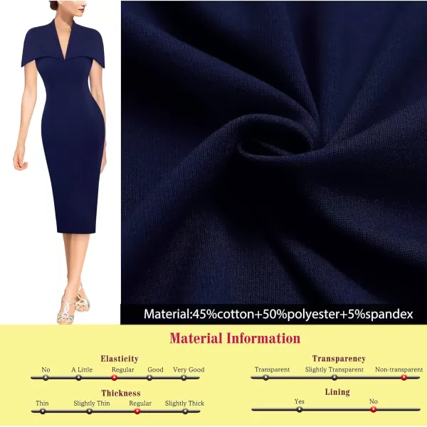 VFSHOW Womens Elegant Cape Cocktail Party Slim Fitted Stretch Bodycon Pencil DressNavy Blue Midi