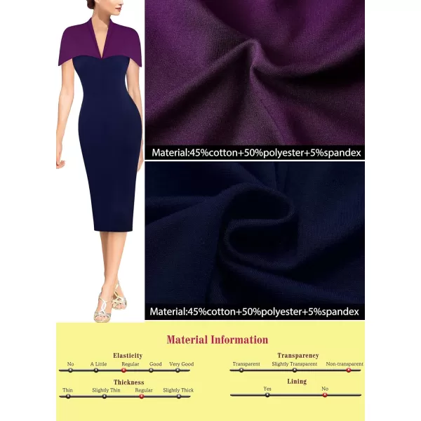 VFSHOW Womens Elegant Cape Cocktail Party Slim Fitted Stretch Bodycon Pencil DressPurple and Navy