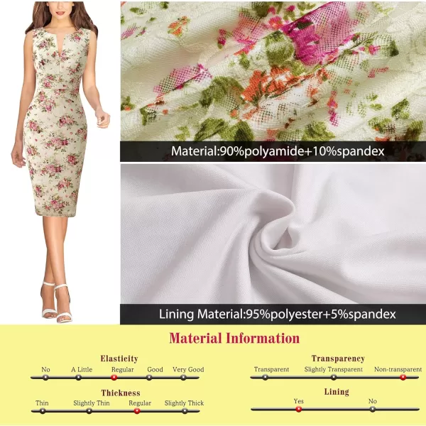 VFSHOW Womens Elegant Front Zipper Slim Work Business Office Party Bodycon Pencil DressBeige Lace  Pink Floral Print